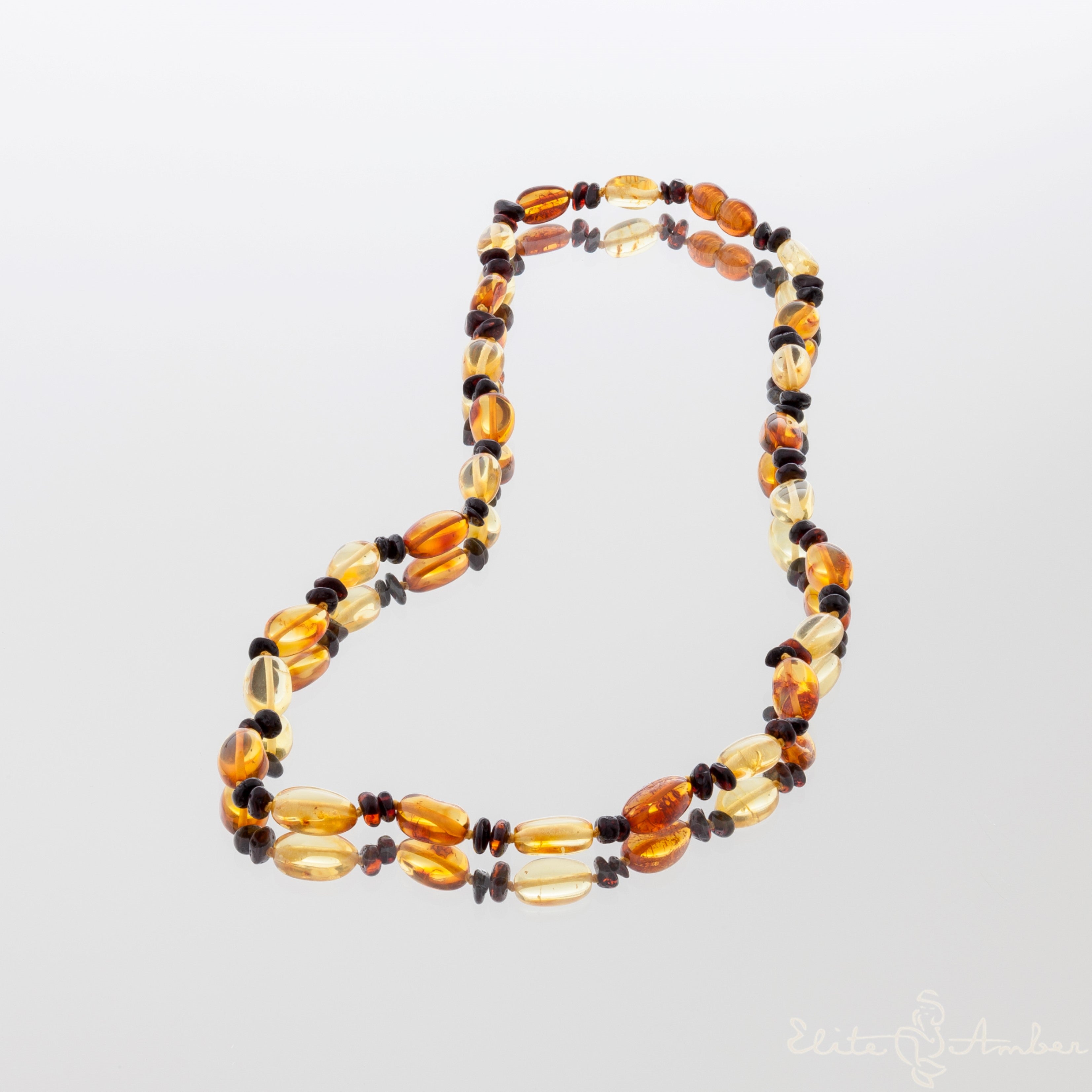 Amber necklace "Lemon cognac pebbles"