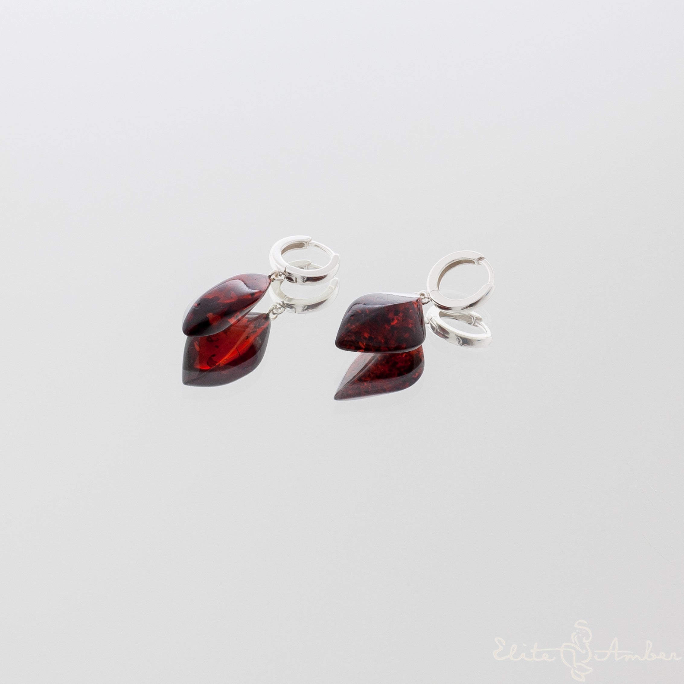 Amber earrings "Cherry leafs"