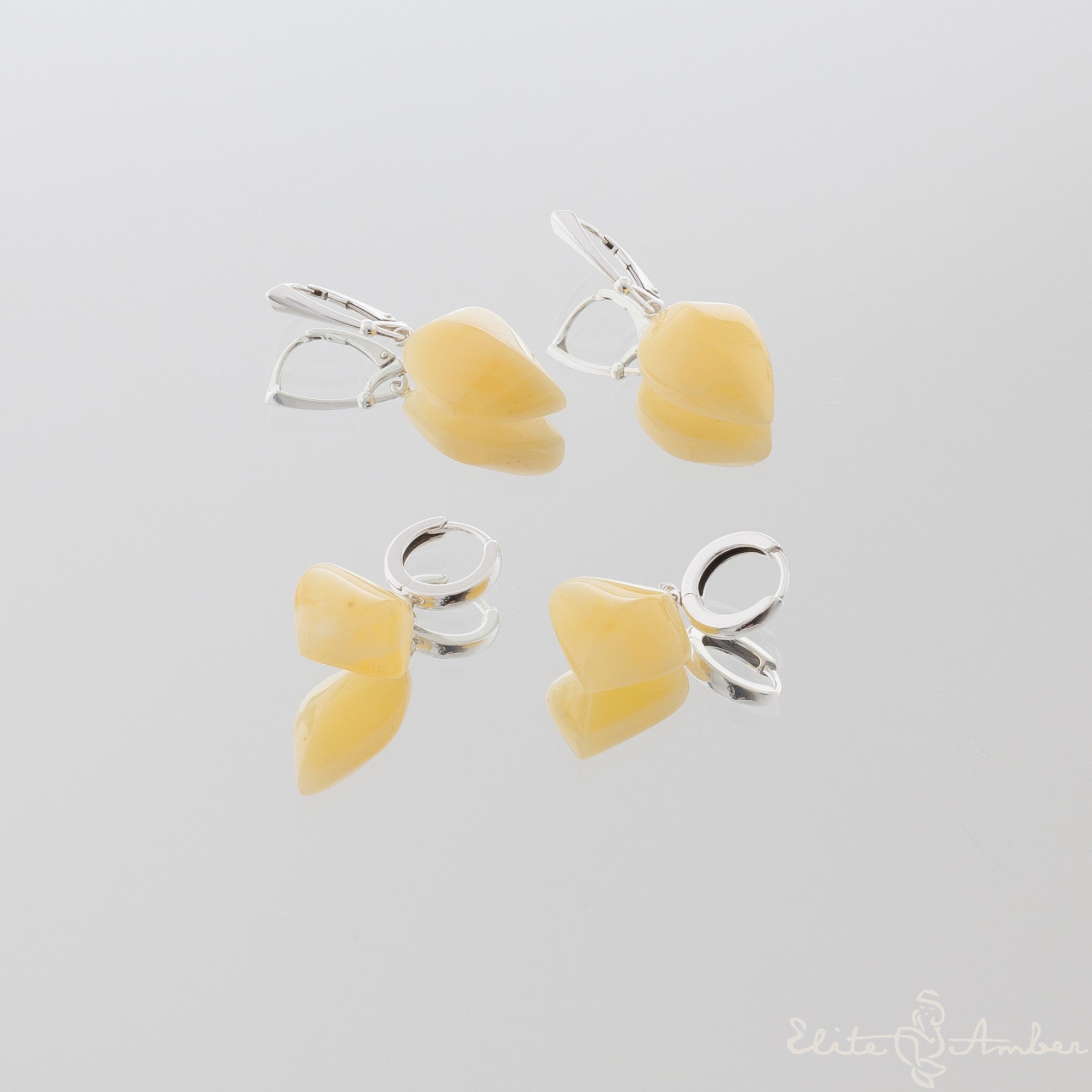 Amber earrings "Royal white leafs"