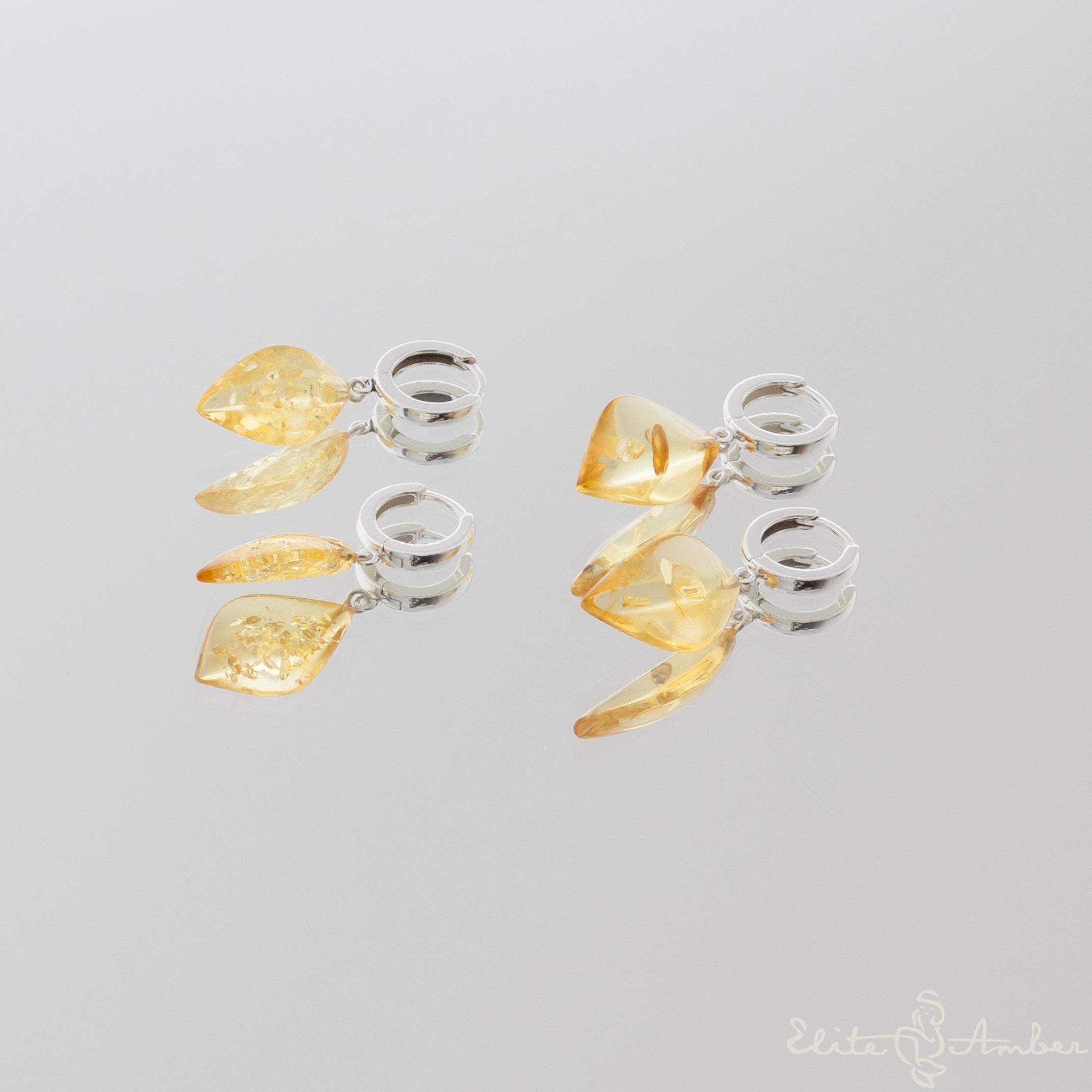 Amber earrings "Lemon leafs"