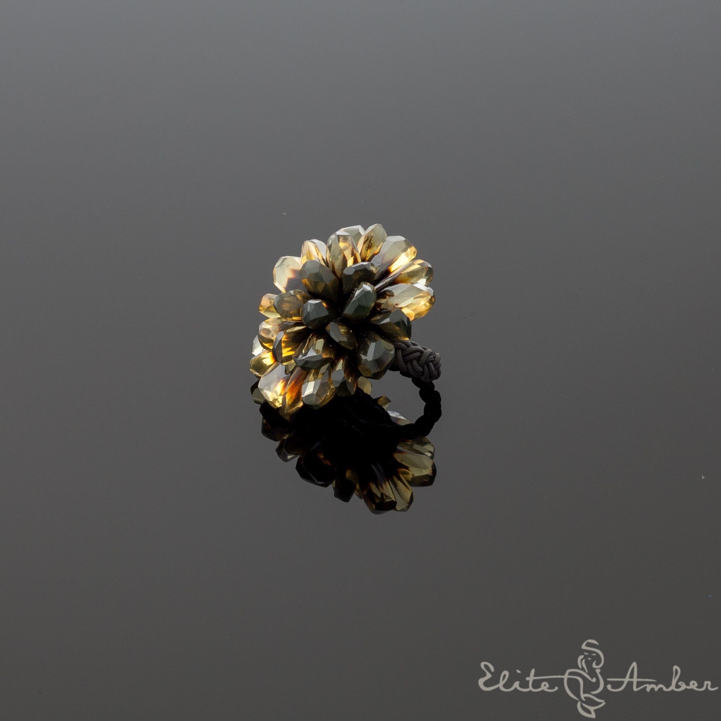 Amber ring "Black flower"