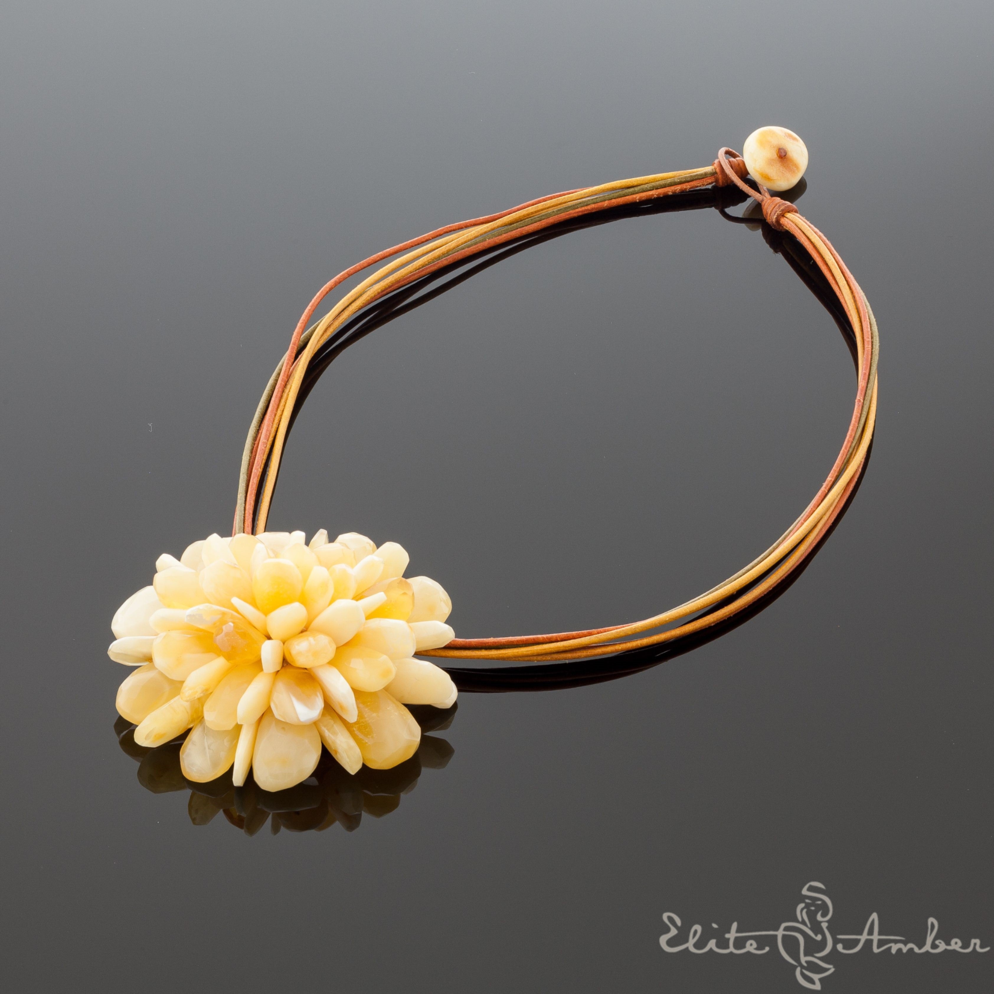 Amber brooch-pendant "Royal white flower"