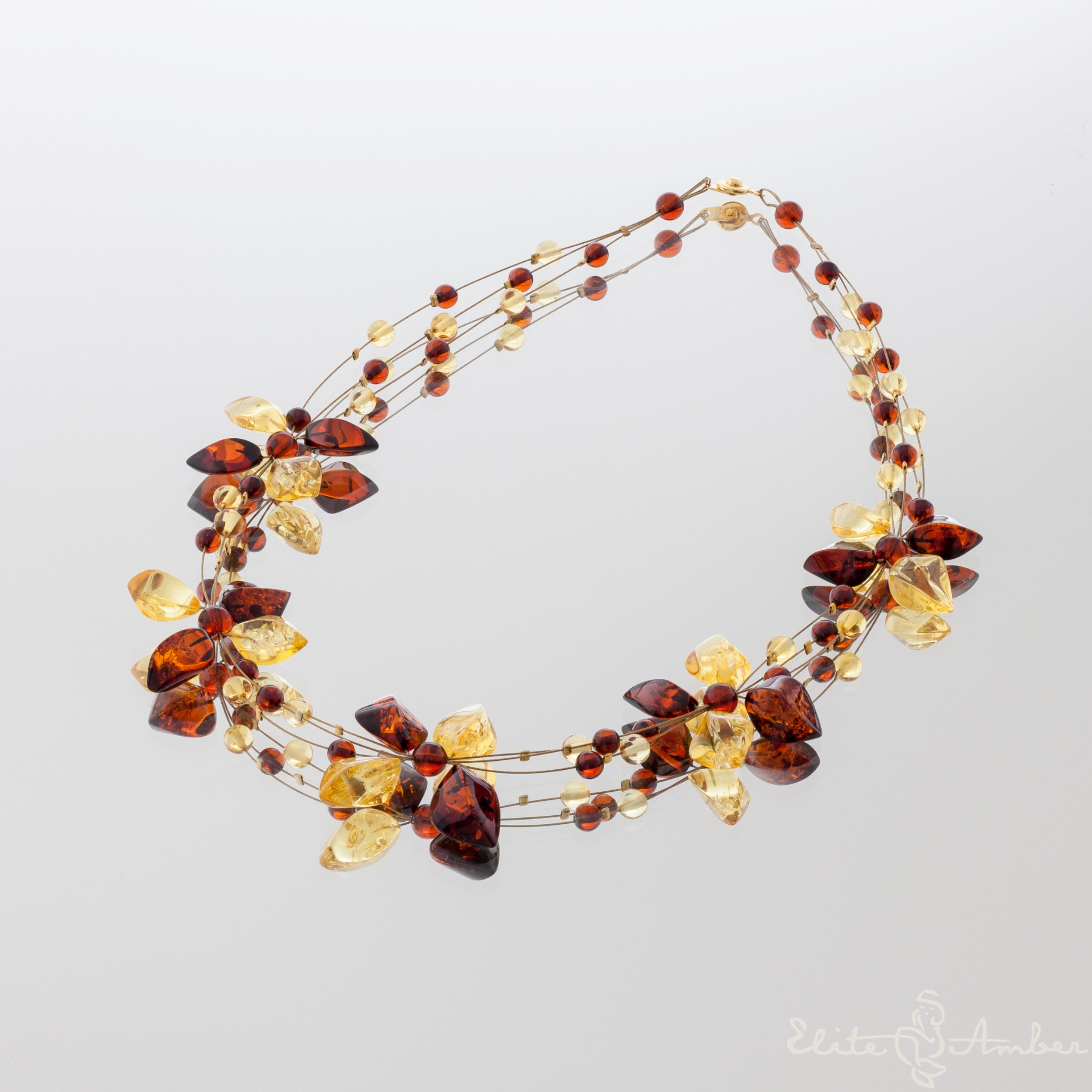Amber necklace "Brilliant lemon flowers"