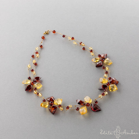 Amber necklace "Brilliant lemon flowers"
