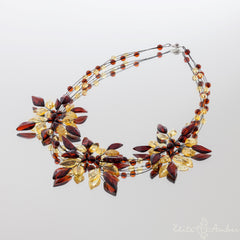 Amber necklace "Big lemon flowers"