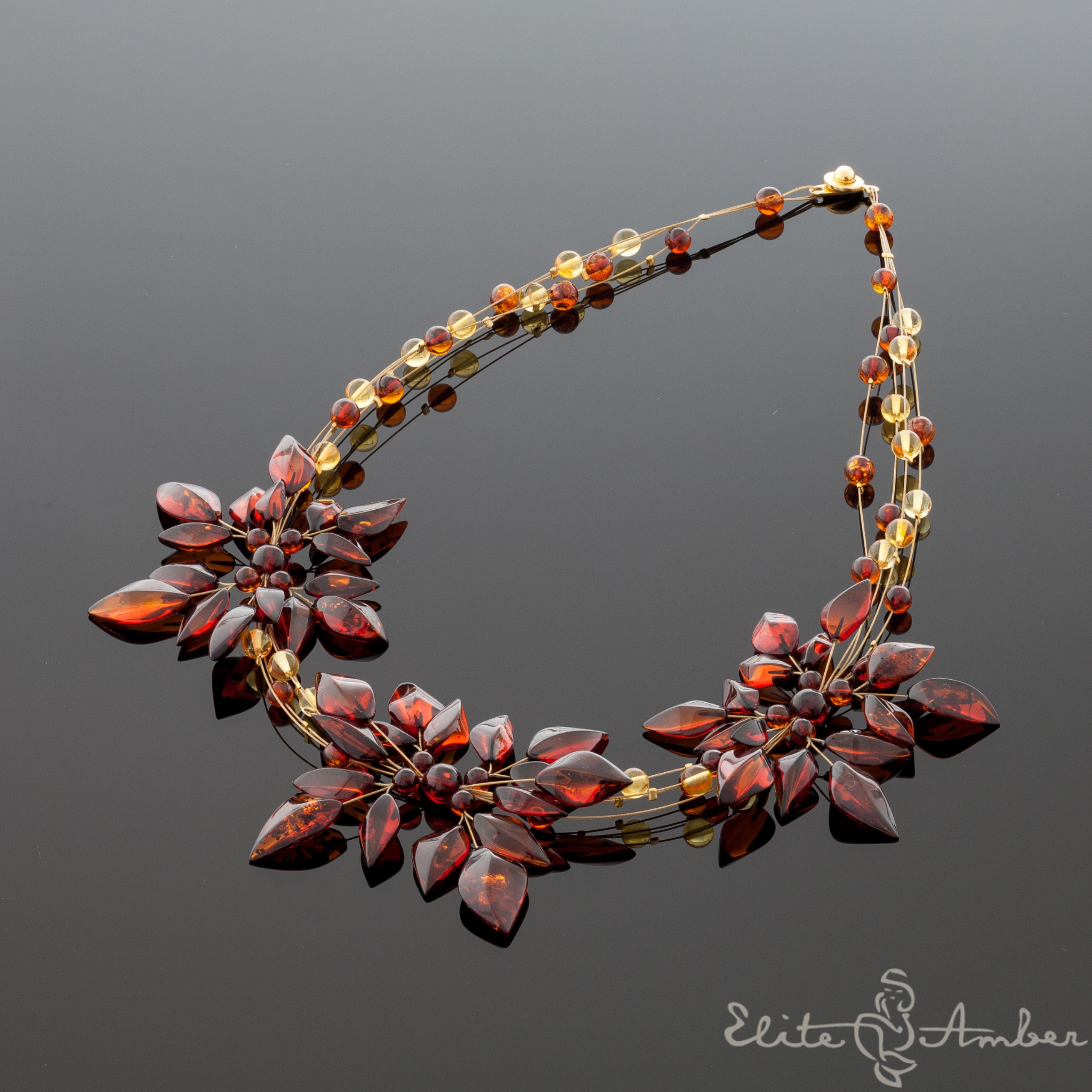 Amber necklace "Big honey flowers"
