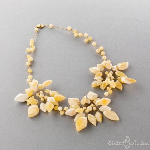 Amber necklace "Big royal flowers"
