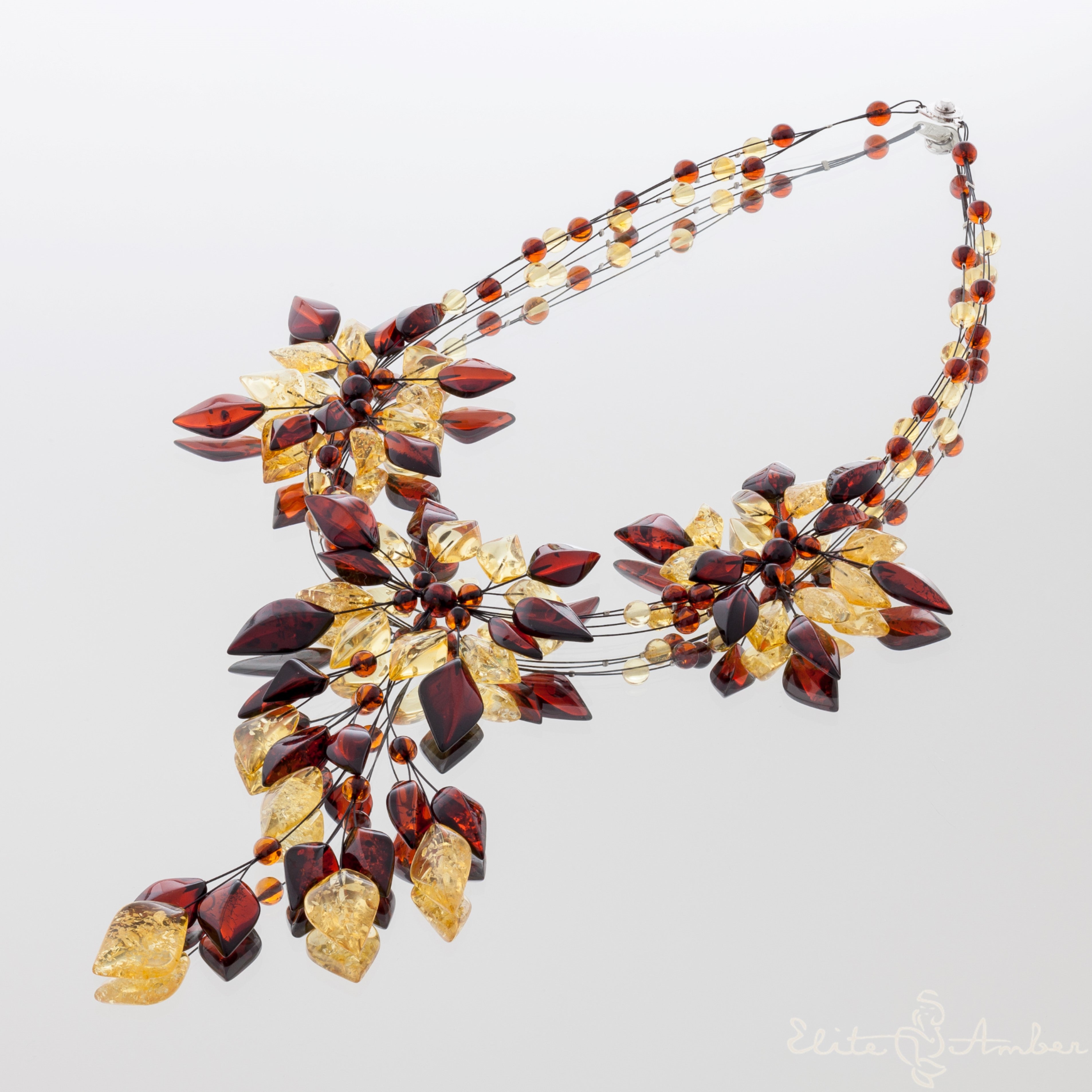 Amber necklace "Amazing lemon flowers"
