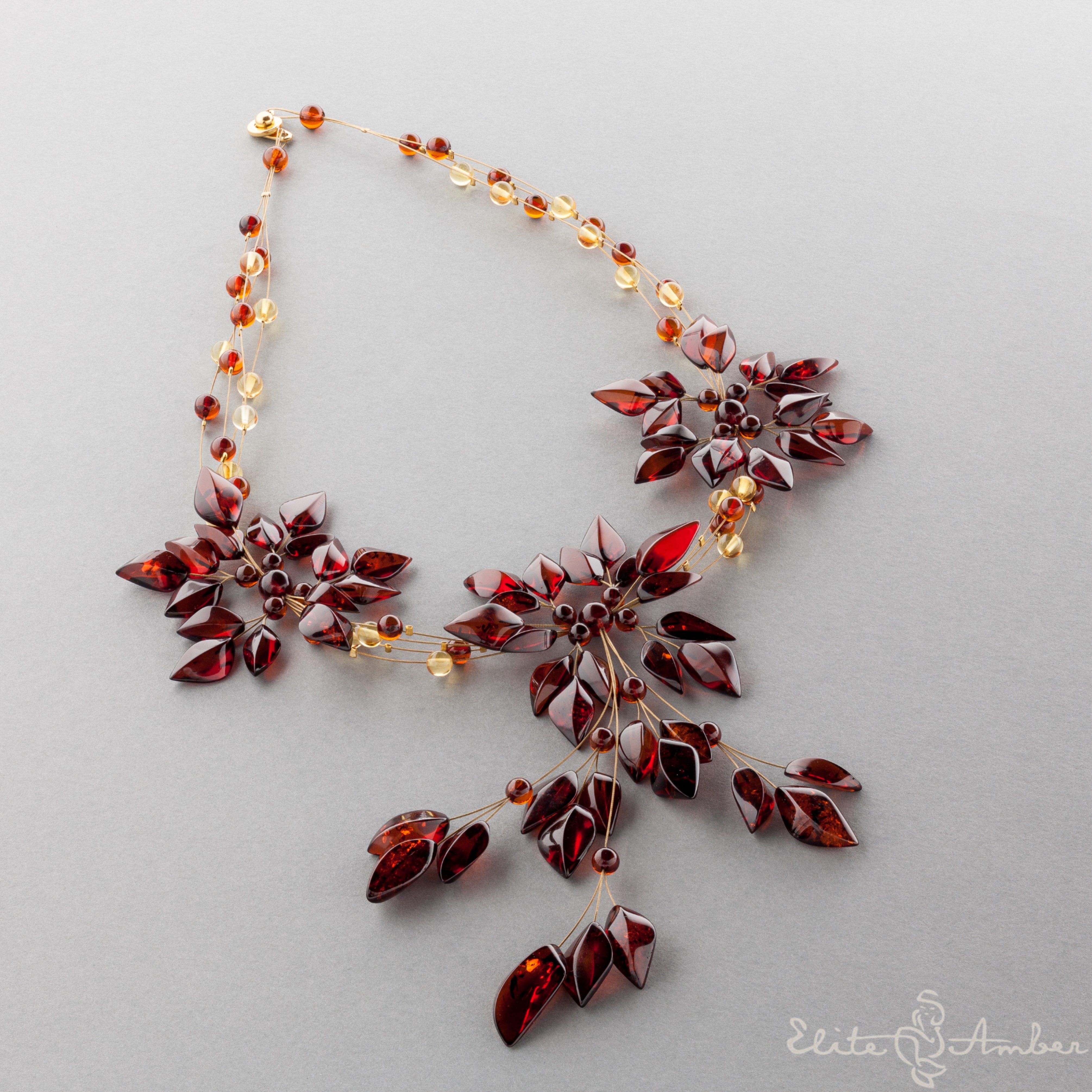 Amber necklace "Amazing honey flowers"